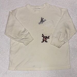 VINTAGE Warner Bros Shirt boys 4/5 ivory Bugs Bunny Taz Tasmanian Devil 90s *